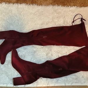 NEW OVER THE KNEE BURGUNDY HEELED BOOTS